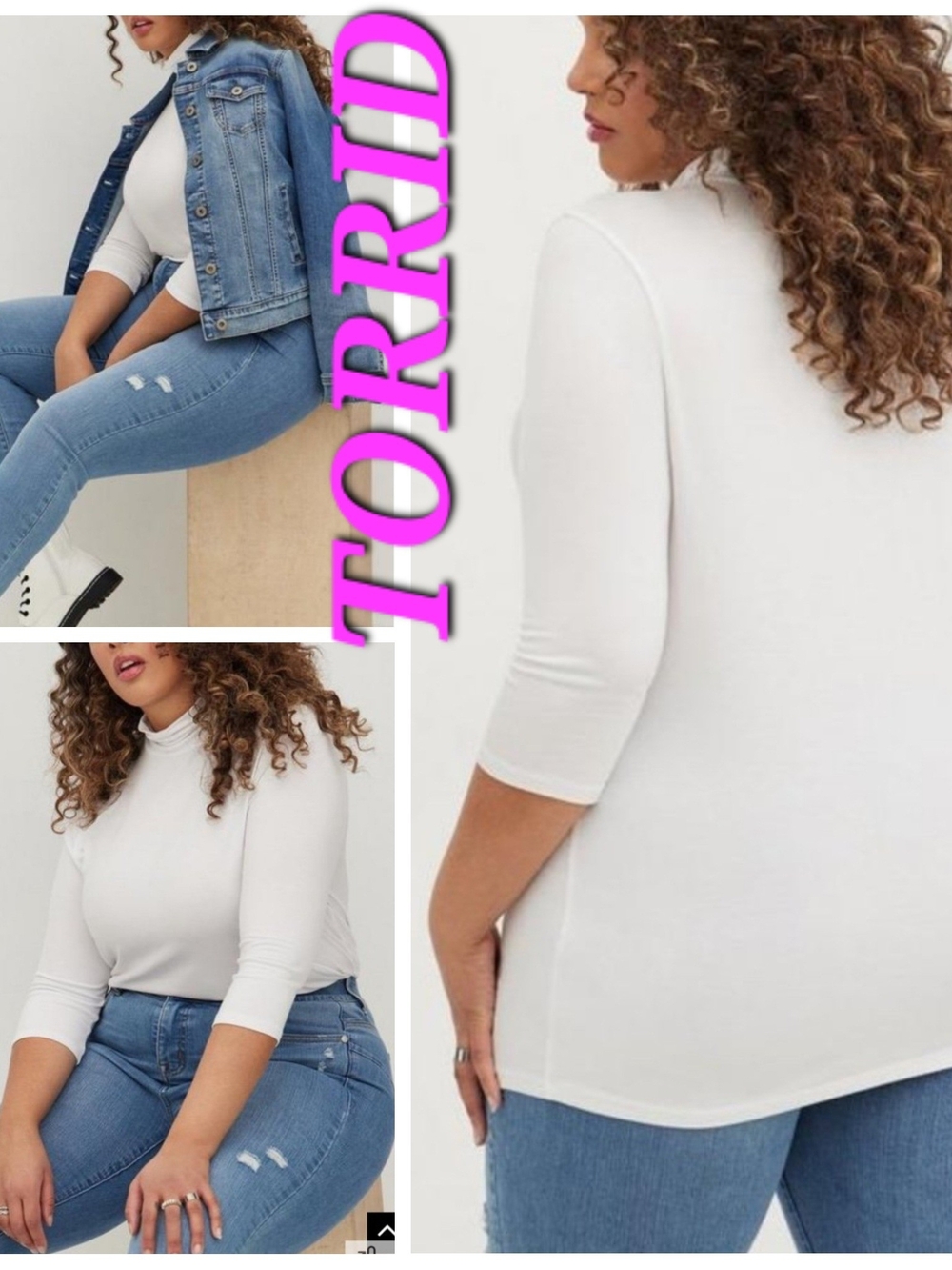 Torrid White 3/4 Sleeve Mock Neck Top